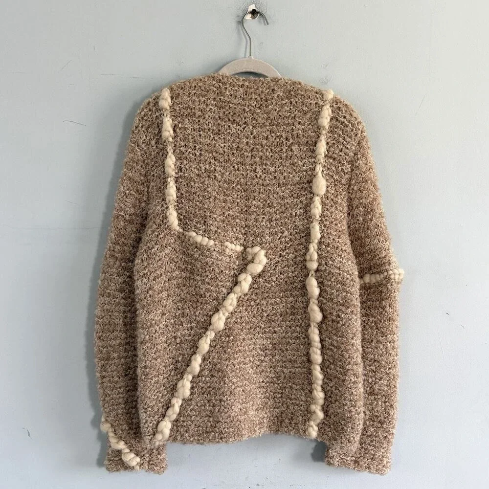 Vintage Gogo Bregante Raquel's Collection Wool Open Front Cream Marl Cardigan - Picture 3 of 4
